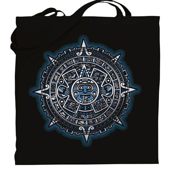 Graphic tote bag Bag Nahua Ollin Aztec Calendar/ blue 