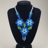 Shakira Jewelry - Necklace - Mexican Indigenous HandMade Necklace Import Three Blue Flowers 