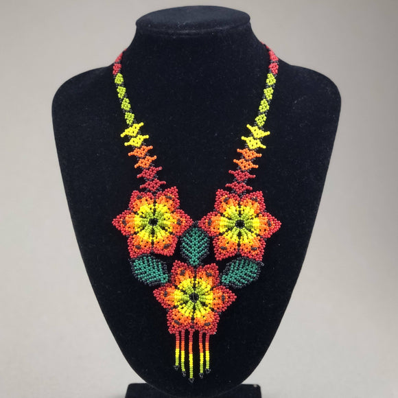 Shakira Jewelry - Necklace - Mexican Indigenous HandMade Necklace Import Three Red Flowers 