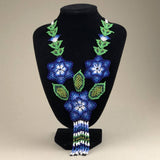 Shakira Jewelry Set - Earrings, Necklace, Bracelet - Mexican Indigenous HandMade Necklace Import Three Blue Flowers 