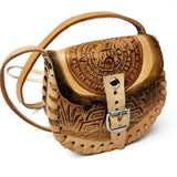 100% Handmade Leather Purses Pura Cultura Mini Aztec Calendar/Pyramid(Natural) 