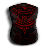 Aztec Mask Headband Two-in-One - Neck Buff, Tubular Bandana, Neck Gaiter Face Mask Nahua Ollin Calendar Red Adult Standard 