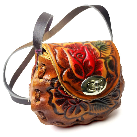 100% Handmade Leather Purses Pura Cultura Mini Rose Stamped(Color) 