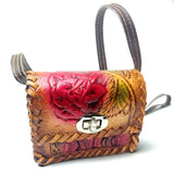 100% Handmade Leather Purses Pura Cultura Mini Mexico/Flower Stamped(Color) 