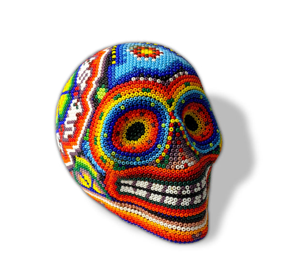 Wixarika Barro/Clay Little Skull Pura Cultura Big Huichol Peyote Flower Skull #2 