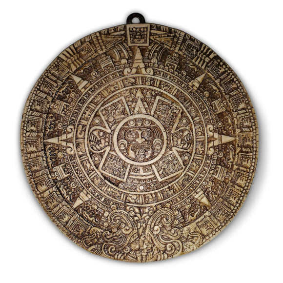 Clay Mask Pura Cultura Aztec Calendar Plaque(Bone and Resin) 