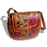 100% Handmade Leather Purse Pura Cultura Large Flower Design Stamped(Color) 