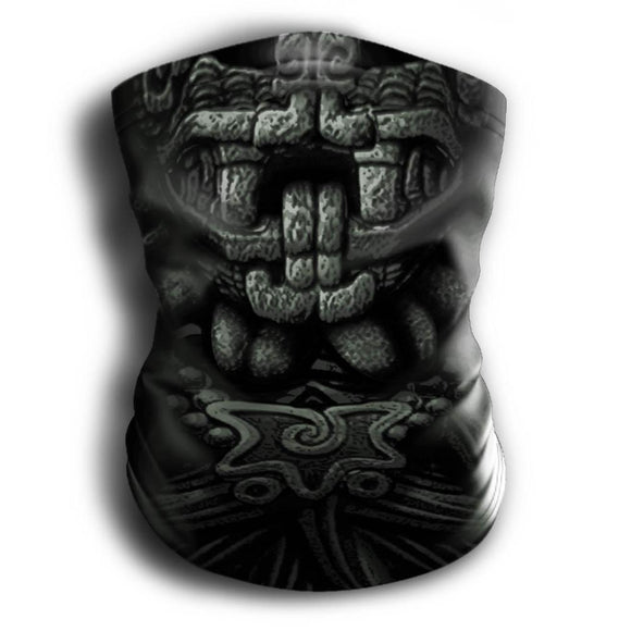 Mask Headband Two-in-One - Neck Buff, Tubular Bandana, Neck Gaiter Face Mask Nahua Ollin Quetzalcoatl Gray Adult Standard 