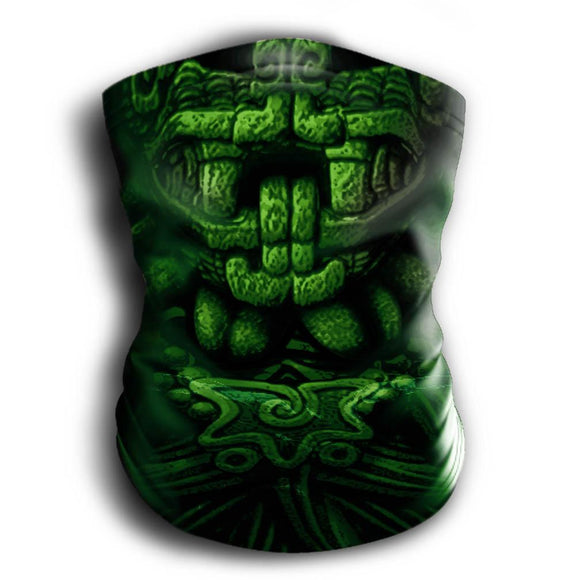 Mask Headband Two-in-One - Neck Buff, Tubular Bandana, Neck Gaiter Face Mask Nahua Ollin Quetzalcoatl Green Adult Standard 
