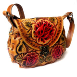 100% Handmade Leather Purses Pura Cultura Small Flower Design Stamped(Color) 