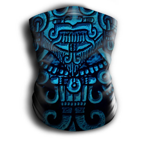 Mask Headband Two-in-One - Neck Buff, Tubular Bandana, Neck Gaiter Face Mask Nahua Ollin Tlaloc Blue Adult Standard 