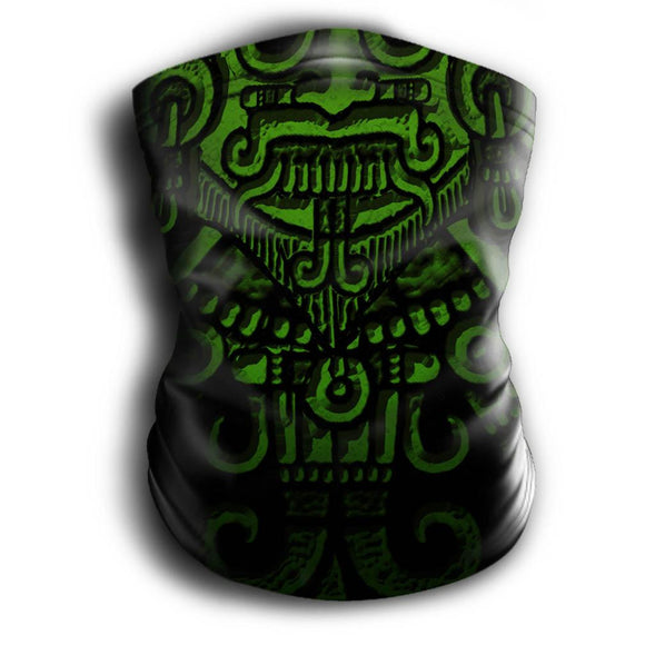 Mask Headband Two-in-One - Neck Buff, Tubular Bandana, Neck Gaiter Face Mask Nahua Ollin Tlaloc Green Adult Standard 