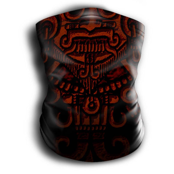 Mask Headband Two-in-One - Neck Buff, Tubular Bandana, Neck Gaiter Face Mask Nahua Ollin Tlaloc Red Adult Standard 