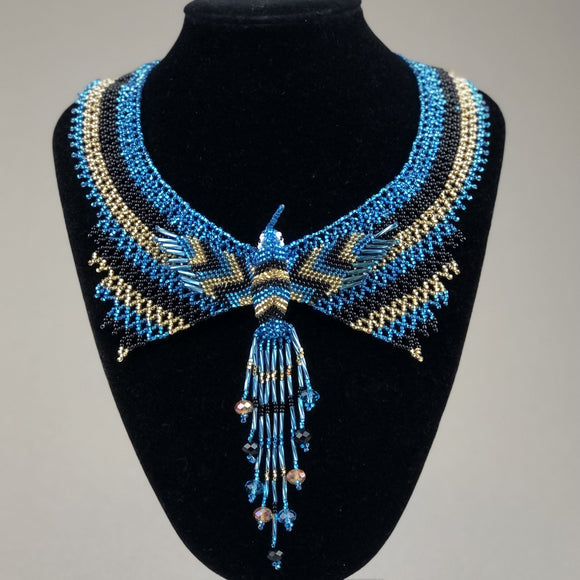Shakira Jewelry Set - Earrings, Necklace, Bracelet - Mexican Indigenous HandMade Necklace Import Blue Hummingbird 