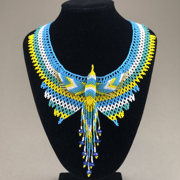 Shakira Jewelry - Necklace - Mexican Indigenous HandMade Necklace Import Blue, Yellow, White Hummingbird 