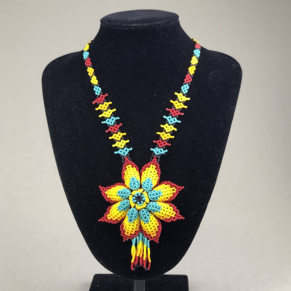 Shakira Jewelry - Necklace - Mexican Indigenous HandMade Necklace Import Red, Yellow, Blue Flower 