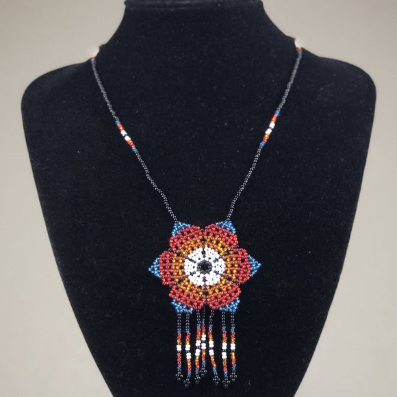 Shakira Jewelry - Necklace - Mexican Indigenous HandMade Necklace Import Blue Red Flower 