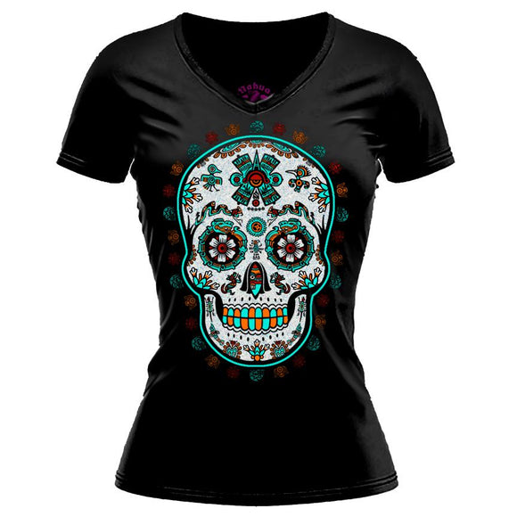 Skully T-shirt (Women's) Women shirts Nahua Ollin V-Neck S 