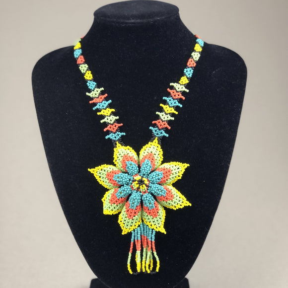 Shakira Jewelry - Necklace - Mexican Indigenous HandMade Necklace Import Yellow, Orange, Blue Flower 